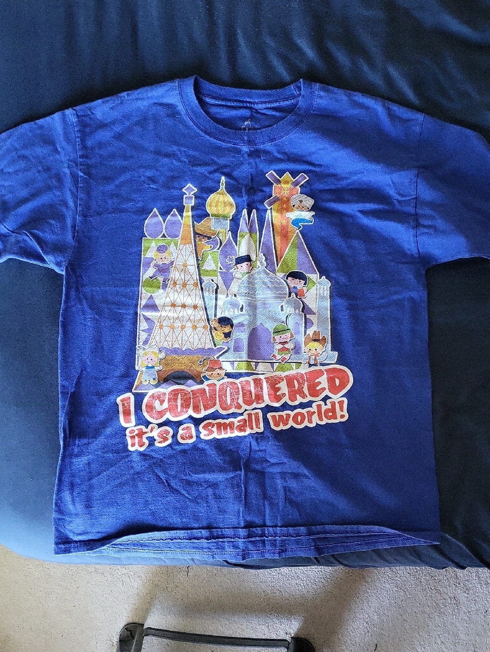 'I Conquered It's a Small World' Blue T-Shirt